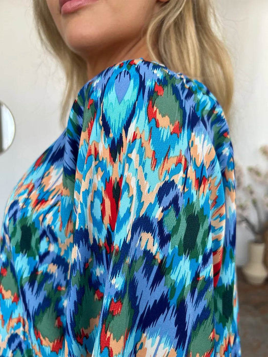 Double Take Full Size Printed Balloon Sleeve Blouse - Byyde