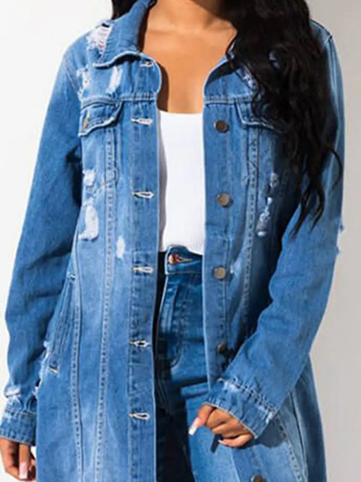 Long Sleeve Raw Hem Denim Jacket - Byyde