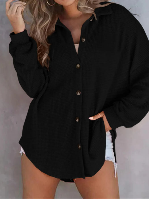 Waffle Knit Button-Down Shirt - Byyde