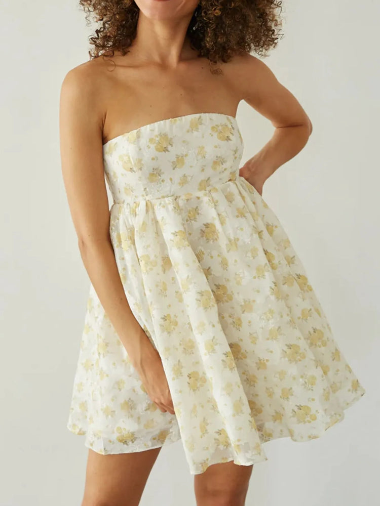 Strapless Floral Print Summer Dress - Byyde