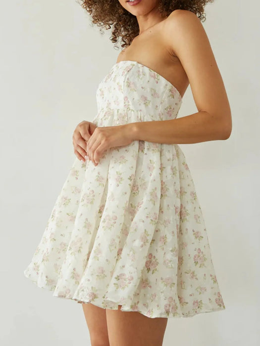 Strapless Floral Print Summer Dress - Byyde