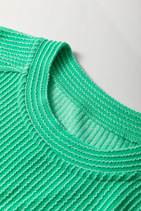 Ribbed Knit Round Neck Top and Pants Casual Set - Byyde