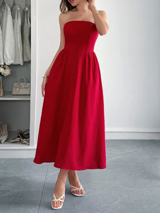 Strapless A-Line Midi Dress with Pockets - Byyde