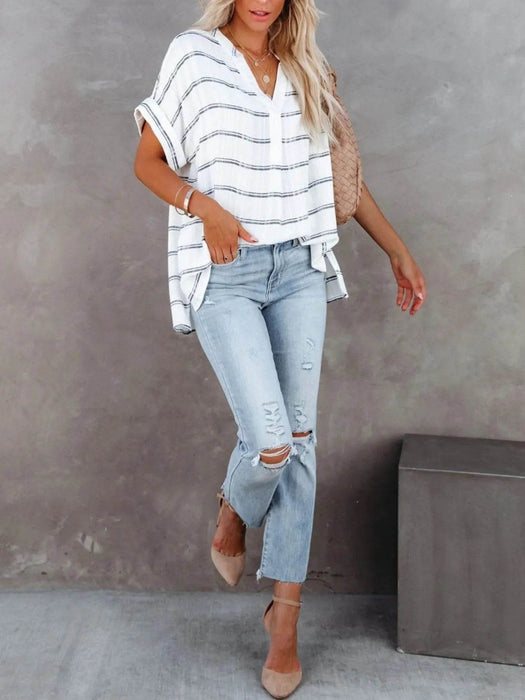 Full Size Oversized Notched Casual Shirt Plus Size - Byyde