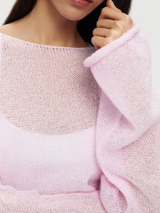 Oversized Drop Shoulder Sheer Knit Top - Byyde