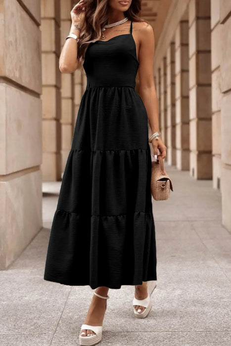 Tiered Crisscross Spaghetti Strap Dress - Byyde
