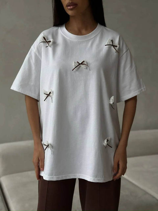 Bow Round Neck Oversized T-Shirt - Byyde