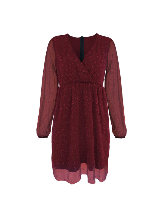 Sparkling Surplice Balloon Sleeve Mini Dress - Byyde