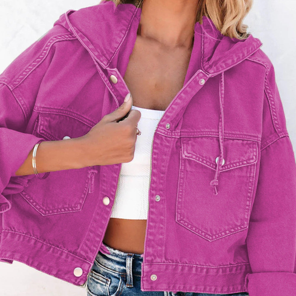 Hooded Dropped Shoulder Denim Jacket - Byyde