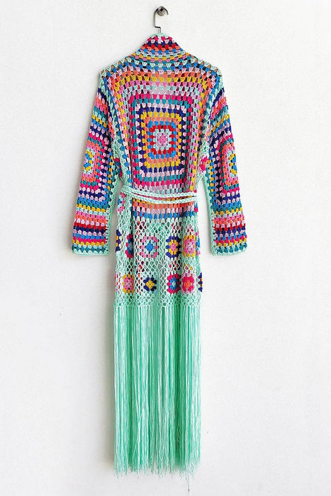 Fringe Tied Long Sleeve Cardigan - Byyde