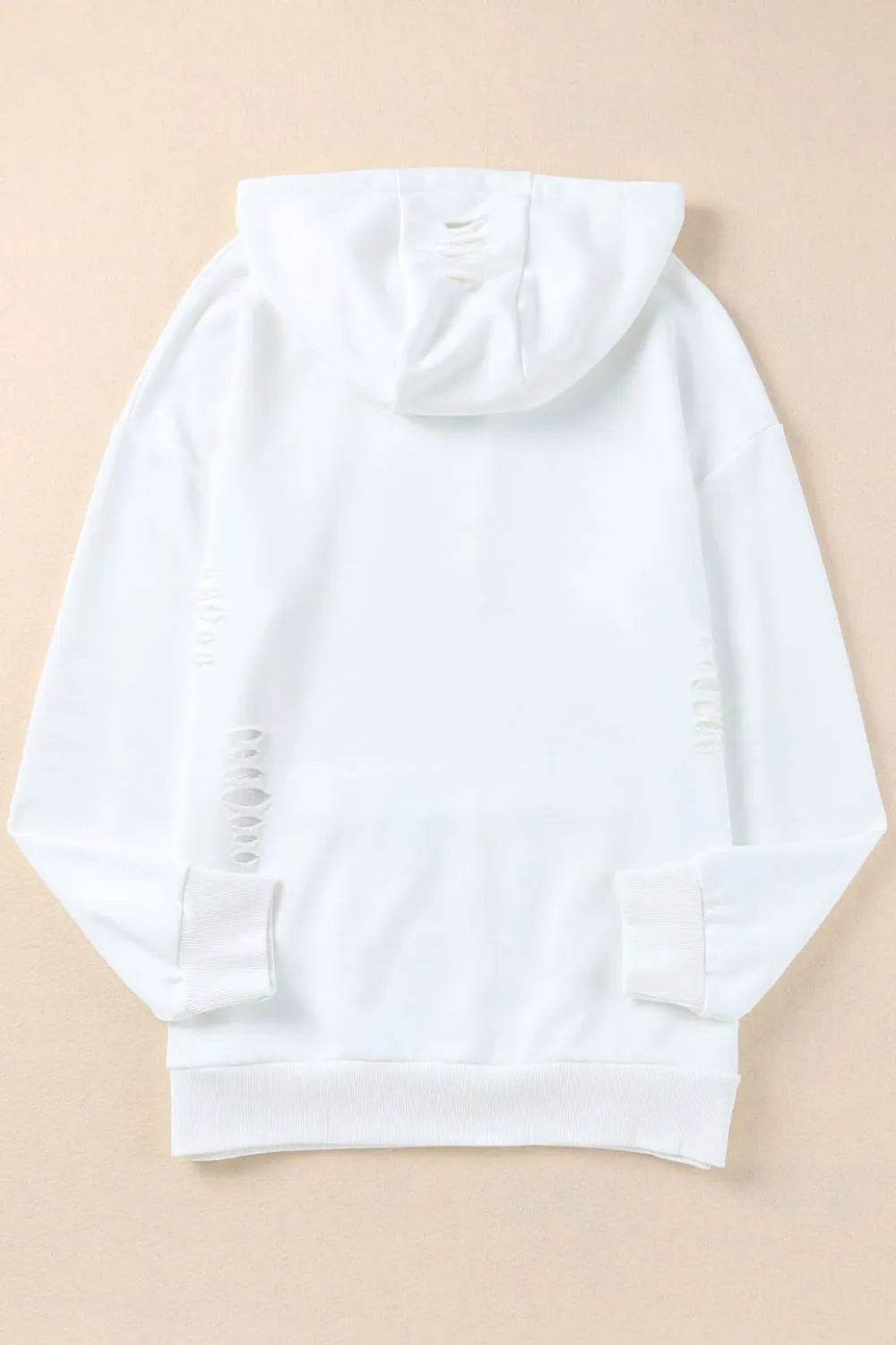 Distressed Drawstring Long Sleeve Hoodie - Byyde