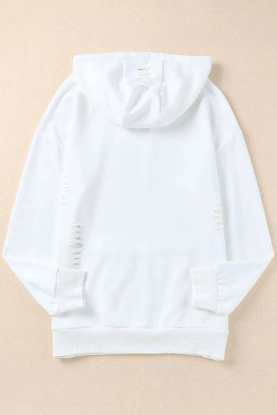 Distressed Drawstring Long Sleeve Hoodie - Byyde