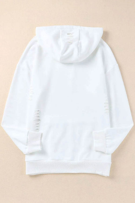 Distressed Drawstring Long Sleeve Hoodie - Byyde
