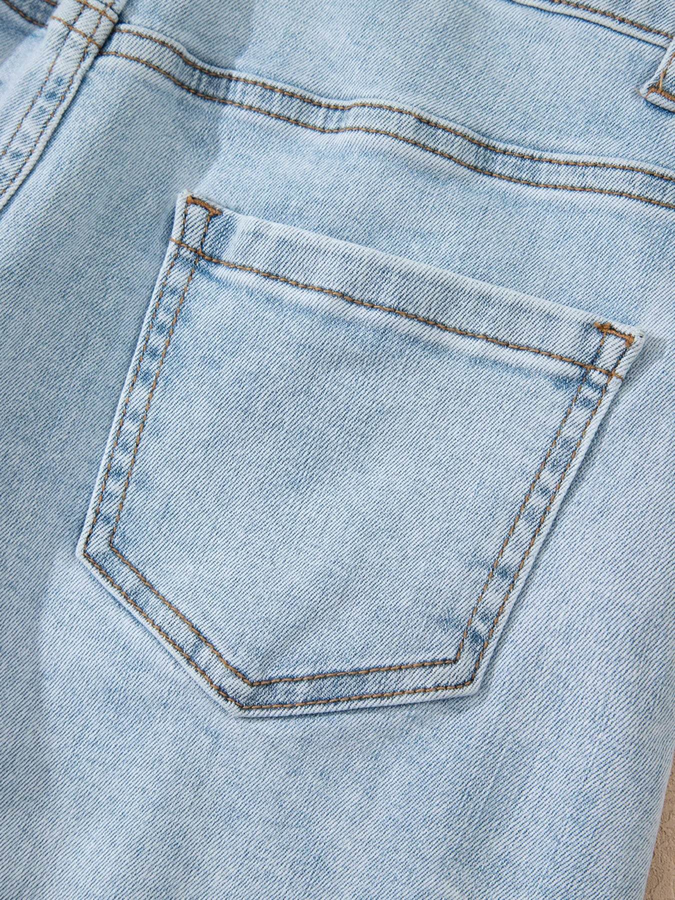 High Rise Distressed Raw Hem Denim Shorts - Byyde
