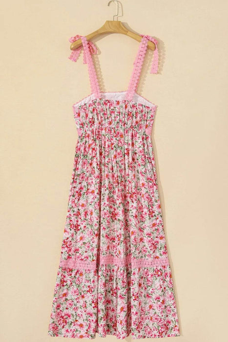 Floral Lace Tied Strap Square Neck Dress with Pockets - Byyde