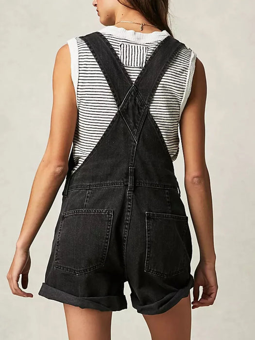 Square Neck Wide Strap Denim Overalls - Byyde