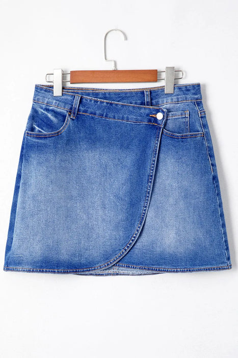 Wrapped Crossed Waist Denim Mini Skirt - Byyde