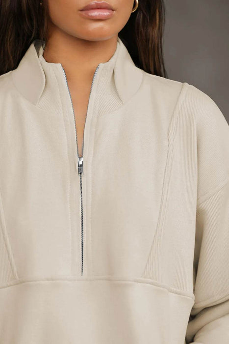 Half Zip Drop Shoulder Long Sleeve Sweatshirt - Byyde