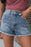 Pearl Beaded Raw Hem Wash Denim Shorts - Byyde