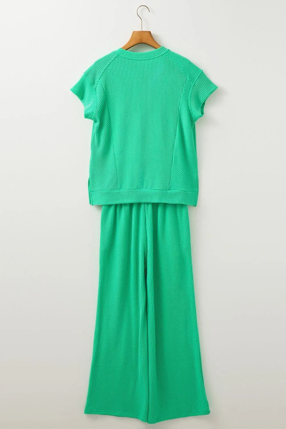 Ribbed Knit Round Neck Top and Pants Casual Set - Byyde