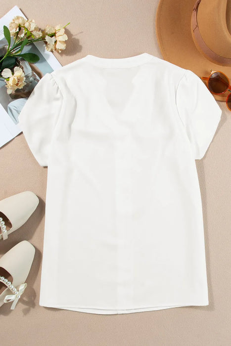 Short Sleeve Notched Blouse - Byyde