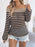 Openwork Striped Off-Shoulder Knit Top - Byyde