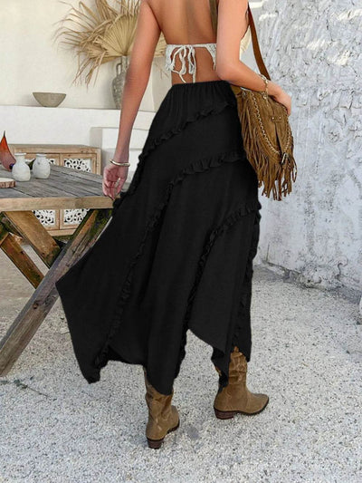 Devine Slit Drawstring Ruffled Skirt - Byyde