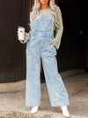 Vintage Washed Wide Leg Denim Overalls with Front Pockets - Byyde