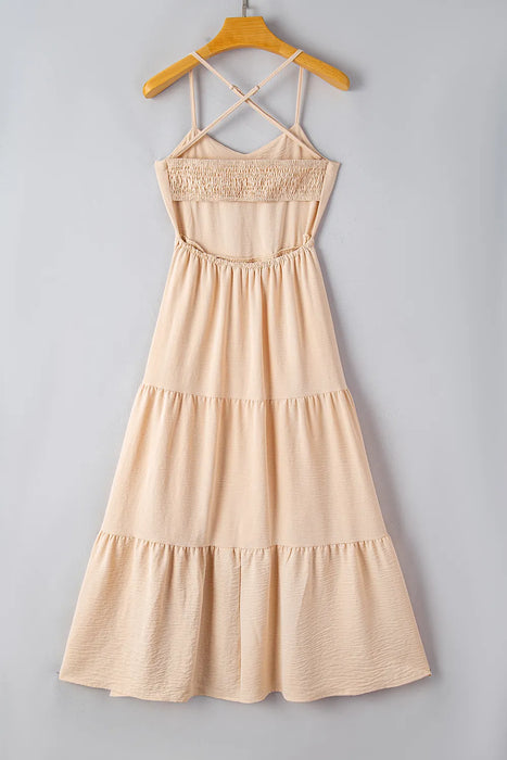 Tiered Crisscross Spaghetti Strap Dress - Byyde