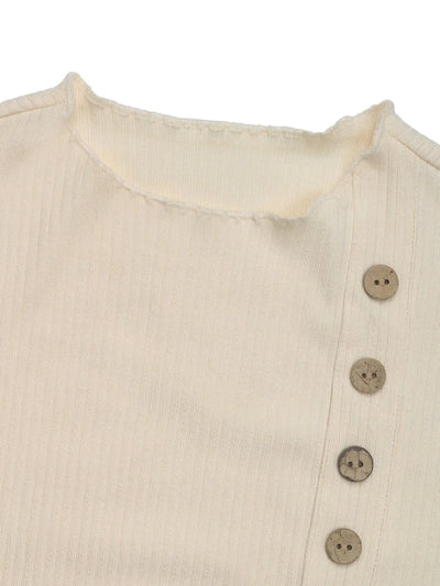 Perfee Decorative Button Round Neck Long Sleeve Bodysuit - Byyde