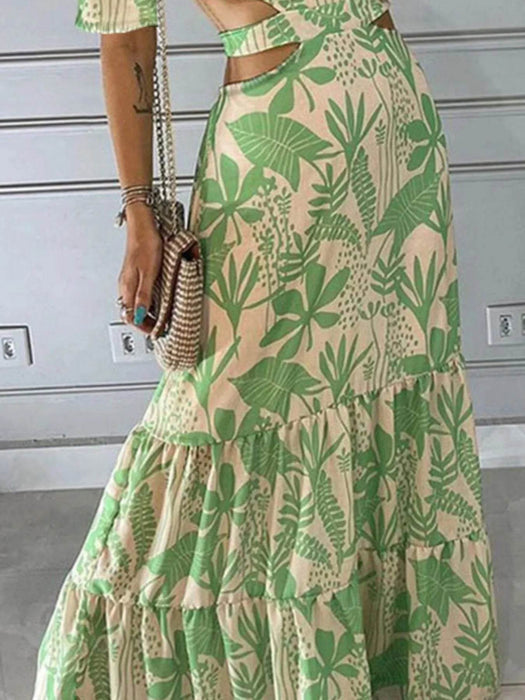 Full Size Cutout Off-Shoulder Printed Maxi Dress Plus Size - Byyde