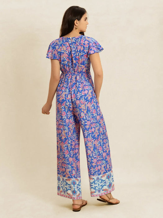 Printed V-Neck Wide Leg Jumpsuit - Byyde