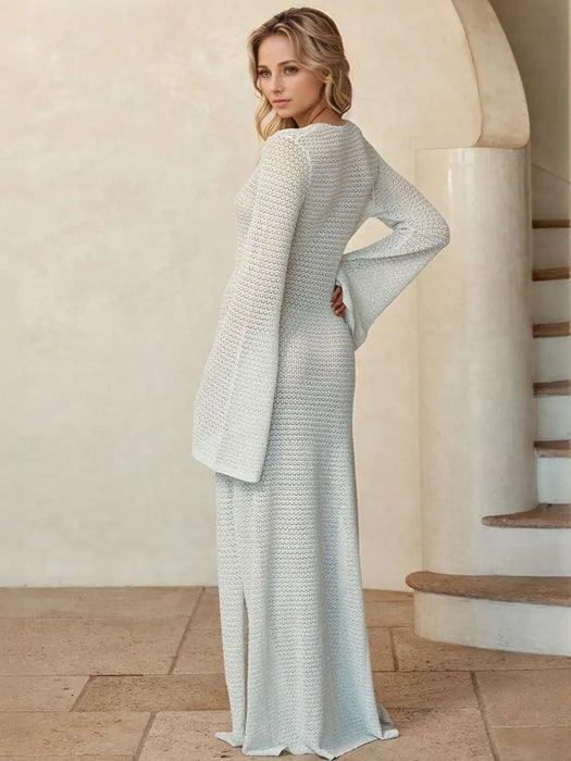 Slit Plunge Flare Sleeve Cover-Up Dress - Byyde
