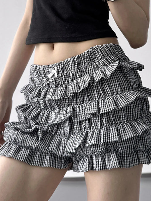 Plaid Ruffled Layered Shorts - Byyde