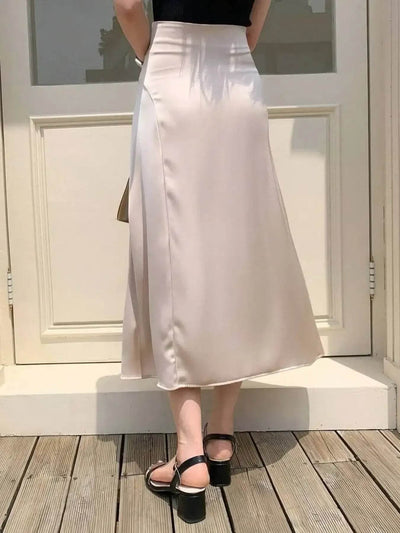 Asymmetric Wrap Midi Skirt with Fluted Hem - Byyde
