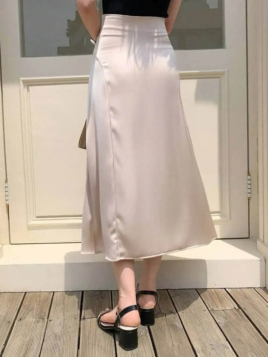 Asymmetric Wrap Midi Skirt with Fluted Hem - Byyde