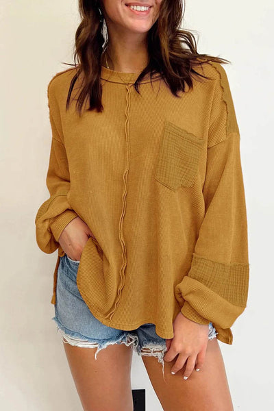 Exposed Seam Round Neck Long Sleeve Sweatshirt - Byyde