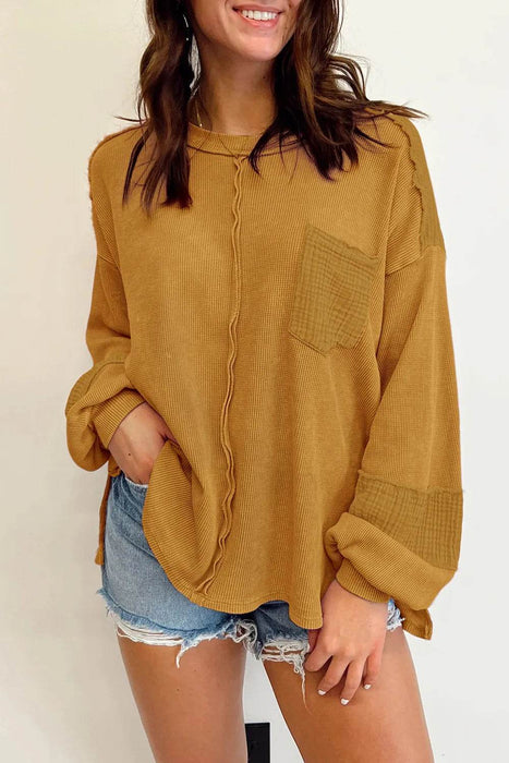 Exposed Seam Round Neck Long Sleeve Sweatshirt - Byyde
