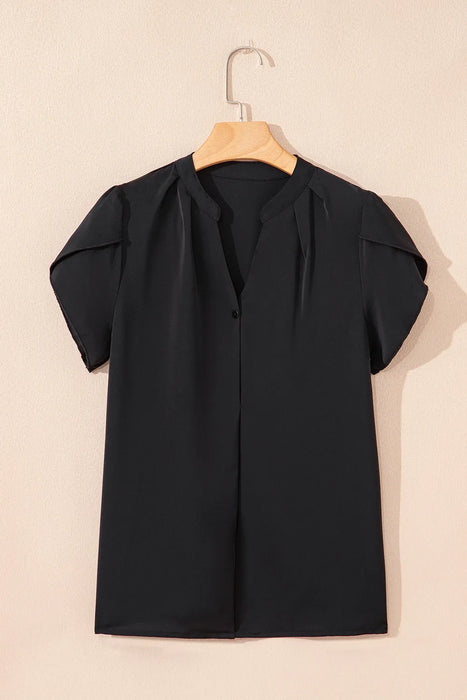 Short Sleeve Notched Blouse - Byyde