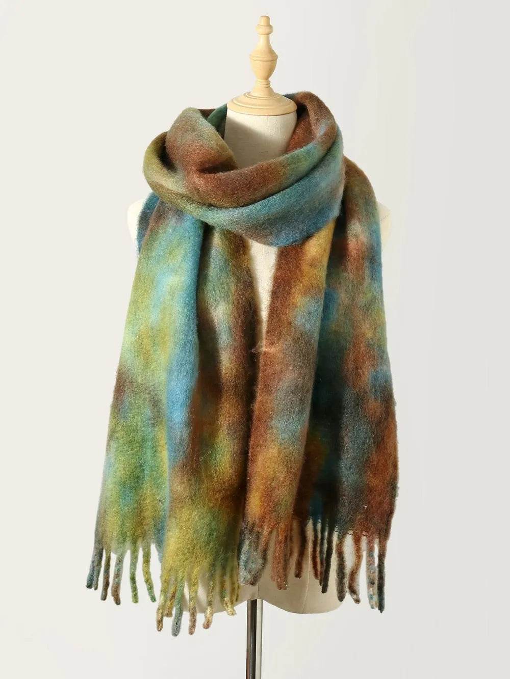 Fringe Tie-Dye Polyester Scarf - Byyde