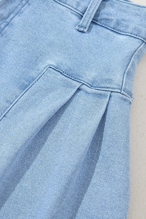 Pleated Patchwork Panel Lightweight Denim Shorts - Byyde