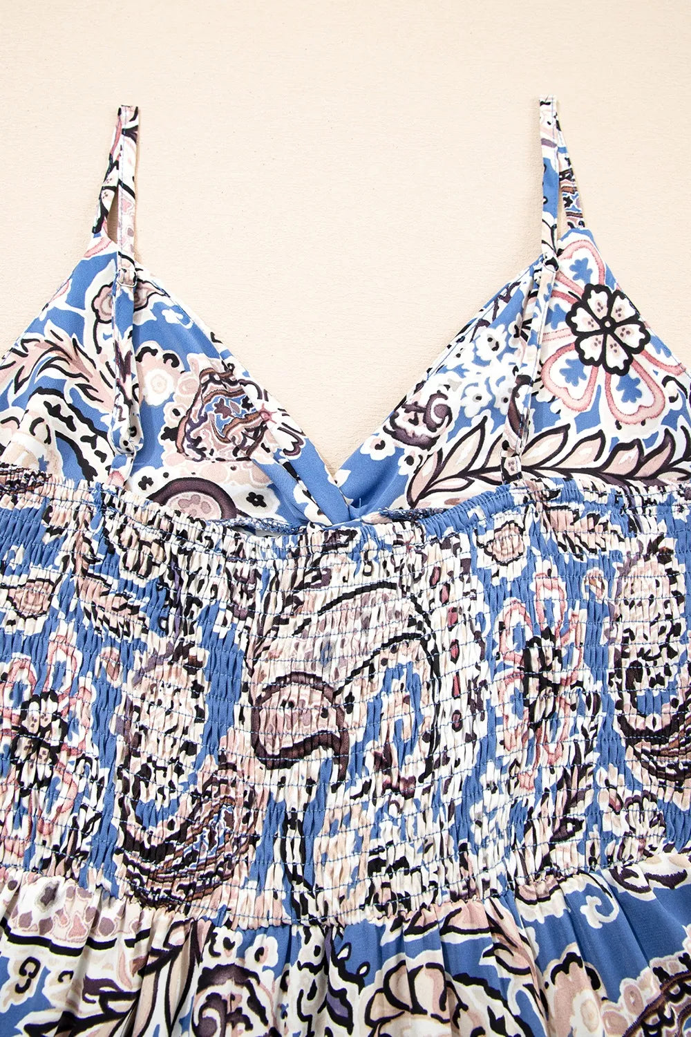 Paisley Print Twist Detail Smocked Back Spaghetti Straps Dress - Byyde