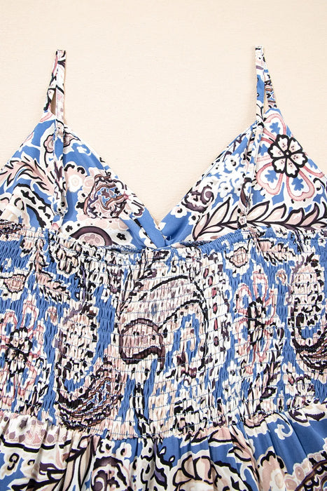 Paisley Print Twist Detail Smocked Back Spaghetti Straps Dress - Byyde