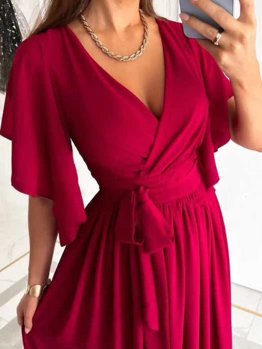 Flutter Sleeve Surplice Tie Waist Dress - Byyde