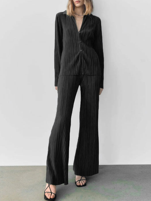 Texture Long Sleeve Top and Pants Lounge Set - Byyde