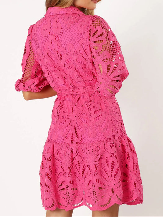 Lace Tie Waist Half Sleeve Dress - Byyde