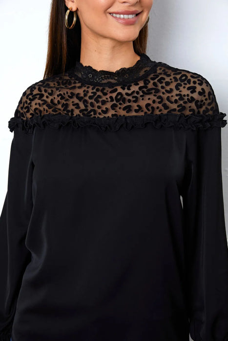 Leopard Frill Flounce Sleeve Blouse - Byyde