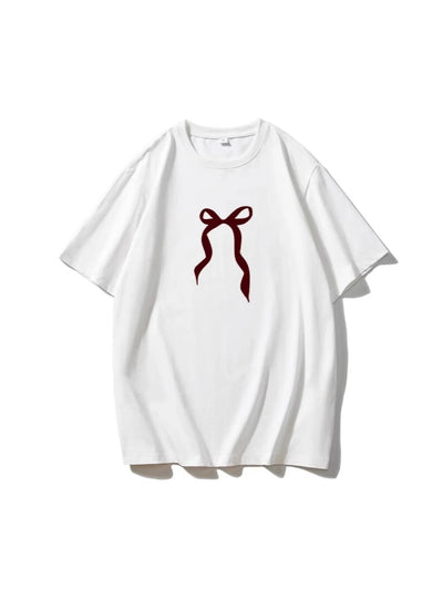 Plus Size Bow Round Neck Short Sleeve T-Shirt - Byyde