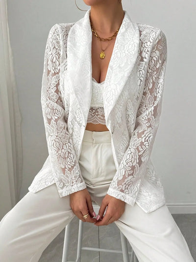 Lace Lapel Collar Long Sleeve Blazer - Byyde