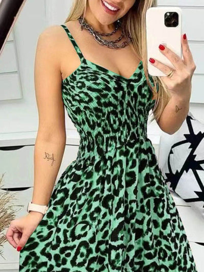 Full Size Leopard Print Spaghetti Strap Maxi Dress Plus Size - Byyde